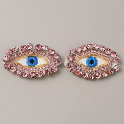 Handmade Ornament Accessories, Plastic Beaded Appliques, with Rhinestone, for DIY Clothes, Bag, Shoes Decoration, Evil Eye, Pearl Pink, 32~35x52~55x5.5mm(DIY-WH0188-75A)