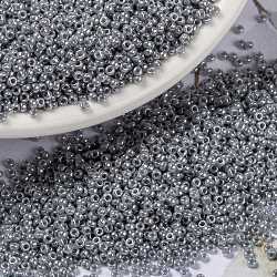 MIYUKI Round Rocailles Beads, Japanese Seed Beads, 15/0, (RR443) Opaque Gray Luster, 15/0, 1.5mm, Hole: 0.7mm, about 27777pcs/50g(SEED-X0056-RR0443)