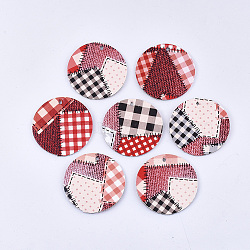 PU Leather Pendants, Flat Round with Splicing Tartan Pattern, Red, 40.5x1.5mm, Hole: 2mm(FIND-T059-015E)