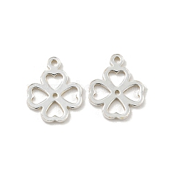 925 Sterling Silver Hollow Charms, Silver Color Plated, Clover, 10x8x1.7mm, Hole: 0.8mm, about 59pcs/10g(STER-C007-01B-S)