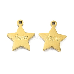 Ion Plating(IP) 316L Surgical Stainless Steel Charms, Star with Word Love Charm, Real 18K Gold Plated, 11x10x1.5mm, Hole: 1mm(STAS-D029-03G)