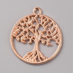Alloy Pendants, Flat Round with Tree of Life, Rose Gold, 29x25.5x1.5mm, Hole: 1.8mm(FIND-WH0139-186RG)