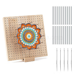 Square Wood Crochet Blocking Board, Knitting Loom, with 20Pcs Metal Sticks, 5Pcs Crochet Needle, BurlyWood, 23.5x23.5x2cm(SENE-PW0015-01B)