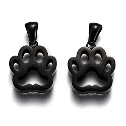 304 Stainless Steel Pendants, Manual Polishing, Hollow, Dog Footprint, Electrophoresis Black, 17x15x3.5mm, Hole: 3x6mm(STAS-F253-11EB)