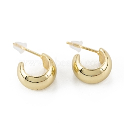 Brass Stud Earrings, Long-Lasting Plated, Ring, Real 18K Gold Plated, 12.5x7.5mm, Pin: 0.7mm(ZIRC-P088-05G)