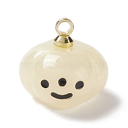 Halloween Opaque Resin Charms, with Light Gold Tone Metal Loops, Pumpkin, Ghost White, 11x12mm, Hole: 1.6mm(RESI-E018-01E)
