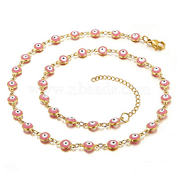 Enamel Evil Eye Link Chain Necklace, Golden Stainless Steel Necklace, Pink, 17.72 inch(45cm)(PO5929-4)