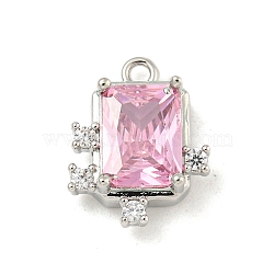 Rectangle Rack Plating Brass Micro Pave Cubic Zirconia Charms, Long-Lasting Plated, Cadmium Free & Lead Free, Platinum, Pearl Pink, 14x10.5x5mm, Hole: 1.4mm(KK-P277-23P-02)