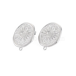 304 Stainless Steel Stud Earring Findings, Earring Setting for Enamel, with Ear Nuts and Loop, Oval with Sun, Stainless Steel Color, 21x16mm, Hole: 1.5mm, Pin: 0.7mm, Tray: 3.5mm(STAS-N097-237P)