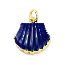 Real 18K Gold Plated Rack Plating Brass Enamel Charms, with Jump Ring, Long-Lasting Plated, Lead Free & Cadmium Free, Shell Shape Charm, Blue, 14x14x3.5mm, Hole: 3mm(KK-M293-31G-05)