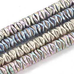 Electroplate Non-magnetic Synthetic Hematite Beads Strands, Wavy, Flat Round/Disc, Mixed Color, 6x6x2mm, Hole: 1mm, about 220pcs/strand, 15.74 inch(G-N0322-01)