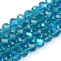Electroplate Glass Beads Strands, Half Rainbow Plated, Faceted, Rondelle, Steel Blue, 6x5mm, Hole: 1mm, about 85~88pcs/strand, 16.1~16.5 inch(41~42cm)(X-EGLA-A034-T6mm-L25)
