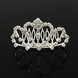 Fashionable Wedding Crown Rhinestone Hair Combs, Bridal Tiaras, Child Tiaras, with Iron and Brass Base, Crystal, 40x65mm(OHAR-R271-01)