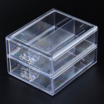 Double Layer Polystyrene Plastic Bead Storage Containers, with 2 Compartments Organizer Boxes, Rectangle Drawer, Clear, 19.4x15.2x11.5cm