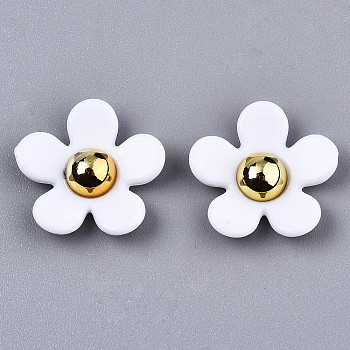Opaque Acrylic Cabochons, Flower, White, 17x17~18x5mm, Bottom: 9mm