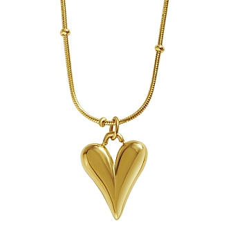 Stainless Steel Pendant Necklaces, Heart, Real 18K Gold Plated, 15.75 inch(40cm)