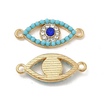 Alloy Connector Charms with Capri Blue Rhinestone and Synthetic Turquoise, Eye Links, Nickel, Golden, 24x10x3mm, Hole: 1.5mm