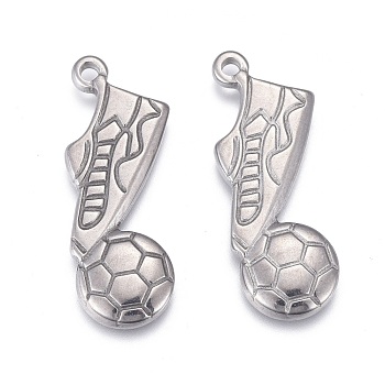 304 Stainless Steel Pendants, Football & Football Boots, Stainless Steel Color, 26x18x2.5mm, Hole: 1.6mm