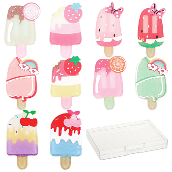 30Pcs 7 Style Resin Cabochons, DIY for Mobile Phone Decoration & Bobby Pin Accessories, Ice Cream, Mixed Color, 34x19x2mm