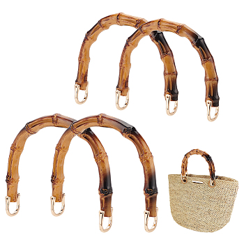 Elite 4Pcs 2 Styles Arch Plastic Imitation Bamboo Shank Bag Handles, with Alloy Shackle Clasp, Goldenrod, 13.6~14.5x15.8~16.4x1.8~1.95cm, Inner Diameter: 1.5~1.7x2.2cm, 2pcs/style