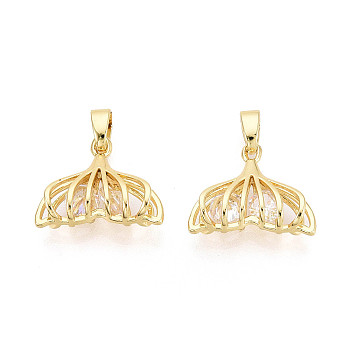 Brass Micro Pave Clear Cubic Zirconia Pendants, Fishtail Charms, Real 18K Gold Plated, 13.5x16x5.5mm, Hole: 4.5x2.5mm