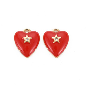 Brass Micro Pave Clear Cubic Zirconia Charms, with Enamel, Nickel Free, Heart with Star, Real 18K Gold Plated, 13x11x3mm, Hole: 1.2mm