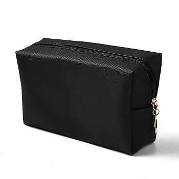 Rectangle PU Leather Cosmetic Storage Zipper Bag, with Nylon Rubber, Alloy Zipper, for Makeup, Portable Travel Toiletry Bag, Black, 22x11x1.1cm