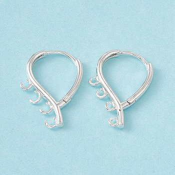 Brass Hoop Earring Finding, with Horizontal Loops, Teardrop, Cadmium Free & Lead Free, 925 Sterling Silver Plated, 22x16x2mm, Hole: 1.6mm, Pin: 0.8mm