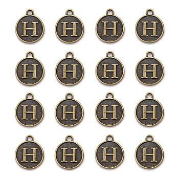 Alloy Pendant Cabochon Settings, For Enamel, Cadmium Free & Lead Free, Flat Round with Letter, Antique Bronze, Letter.H, 14x12x2mm, Hole: 1.5mm