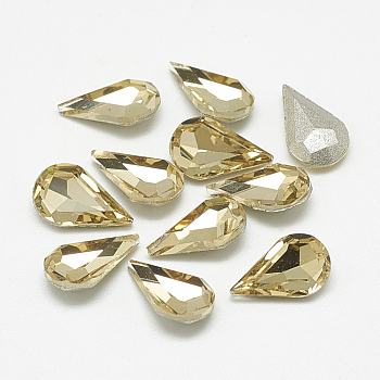 Pointed Back Glass Rhinestone Cabochons, Back Plated, Faceted, teardrop, Coffee, 8x5x3mm