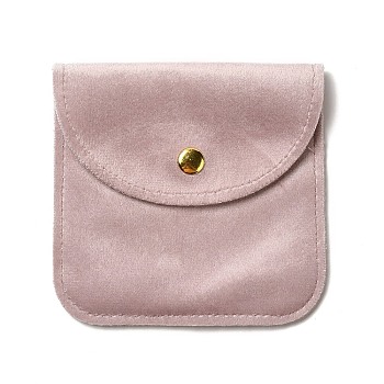 Velvet Jewelry Storage Pouches, Square Jewelry Bags with Golden Tone Snap Fastener, for Earring, Rings Storage, Pink, 9.8x9.8x0.75cm