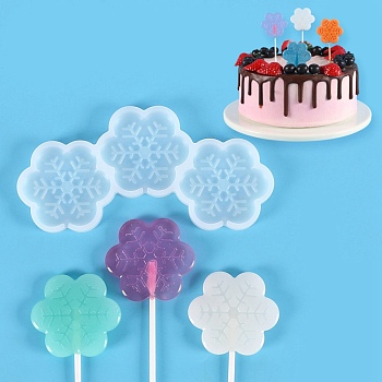 Snowflake Shape Food Grade Silicone Lollipop Molds, Fondant Molds, for DIY Edible Cake Topper, Chocolate, Candy, UV Resin & Epoxy Resin Jewelry Making, Christmas Theme, White, 75x130x6.5mm, Inner Diameter: 44x41mm, Fit for 2mm Stick