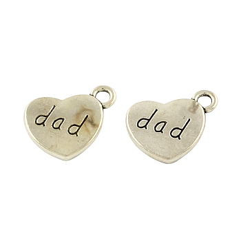 Tibetan Style Heart Alloy Pendants, with Word Dad, Cadmium Free & Lead Free, Antique Silver, 18x15x3mm, Hole: 3mm, about 208pcs/500g