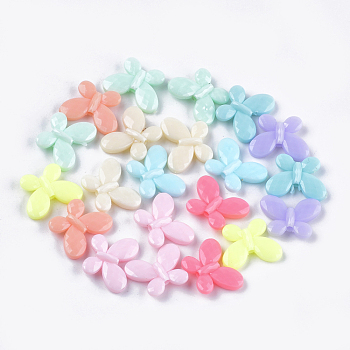 Opaque Acrylic Beads, Faceted, Butterfly, Mixed Color, 13x17x4mm, Hole: 1.8mm, about 1315pcs/500g