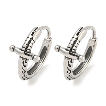 316 Surgical Stainless Steel Hoop Earrings, Ring, Antique Silver, 14x8mm