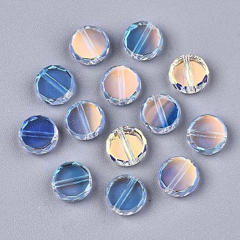 Transparent K9 Glass Beads, Faceted, AB Color Plated, Flat Round, Clear AB, 8.5x3.5mm, Hole: 1mm