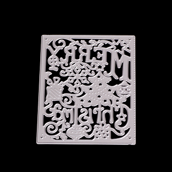 Frame Metal Cutting Dies Stencils, for DIY Scrapbooking/Photo Album, Decorative Embossing DIY Paper Card, with Word Merry Christmas, Matte Platinum Color, 9x7.2cm