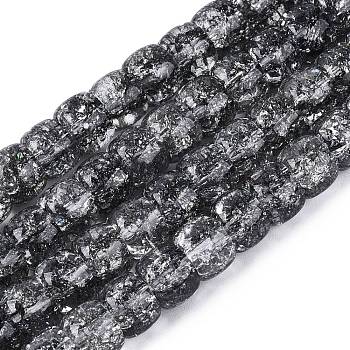 Crackle Transparent Glass Beads Strands, Barrel, Gray, 8~8.5x5.5~6.5mm, Hole: 1.2~1.4mm, about 61~64pcs/strand, 14.96~15.75 inch(38~40cm)