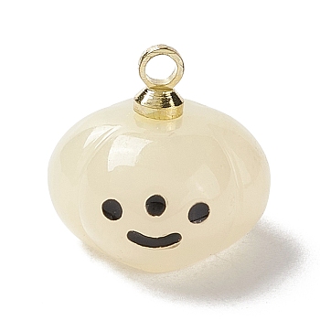 Halloween Opaque Resin Charms, with Light Gold Tone Metal Loops, Pumpkin, Ghost White, 11x12mm, Hole: 1.6mm
