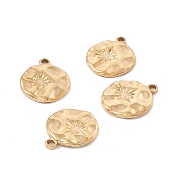 Ion Plating(IP) 304 Stainless Steel Pendants, Flat Round with Flower, Golden, 18.5x15x2.4mm, Hole: 2mm