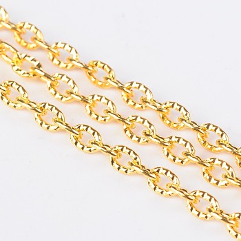 Iron Textured Cable Chains, Unwelded, with Spool, Oval, Golden, 4x3x1mm, about 328.08 Feet(100m)/roll