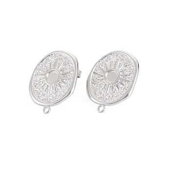 304 Stainless Steel Stud Earring Findings, Earring Setting for Enamel, with Ear Nuts and Loop, Oval with Sun, Stainless Steel Color, 21x16mm, Hole: 1.5mm, Pin: 0.7mm, Tray: 3.5mm