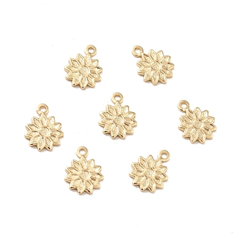 Rack Plating Brass Charms, Long-Lasting Plated, Cadmium Free & Lead Free, Flower, Golden, 10.5x8x1mm, Hole: 1.2mm