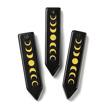 Natural Obsidian Moon Phase Pendants, Arrow Charms, 49.5x12.5x6mm, Hole: 1.6mm