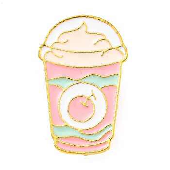 Food Theme Enamel Pin, Golden Alloy Brooch for Backpack Clothes, Cherry Drink, 27.5x17x1.5mm