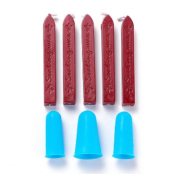 CRASPIRE Sealing Wax Sticks, For Retro Vintage Wax Seal Stamp, with Silicone Finger Protector, Dark Red, 90x12x11.5mm