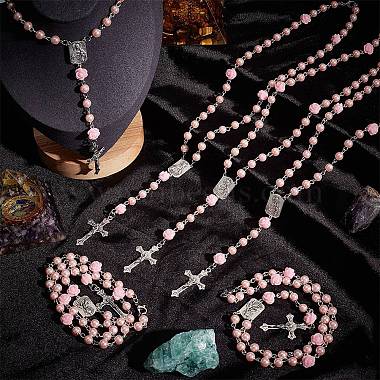 Glass Pearl & Resin Rose Rosary Bead Necklace(NJEW-PH01473)-4