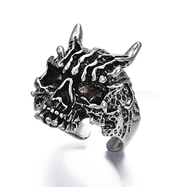 Anillo de puño abierto de aleación de calavera punk gótica para hombres y mujeres(RJEW-T009-60AS)-4