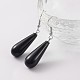 Teardrop Platinum Tone Brass Natural Black Agate Dangle Earrings(EJEW-M058-03)-1