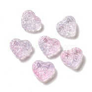 Glass Beads, Heart with Bowknot, Pearl Pink, 14x16x7.5mm, Hole: 1.2mm(GLAA-B007-02E)